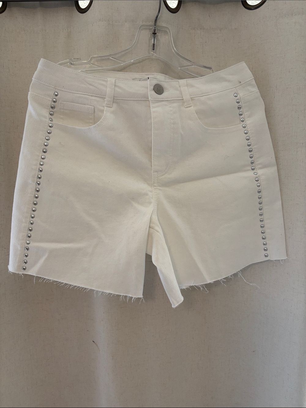 Stud-Trim White Women’s Denim Shorts